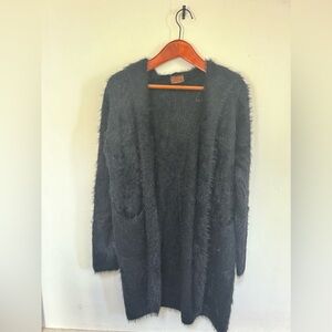 POL Long Black Hooded fuzzy Cardigan